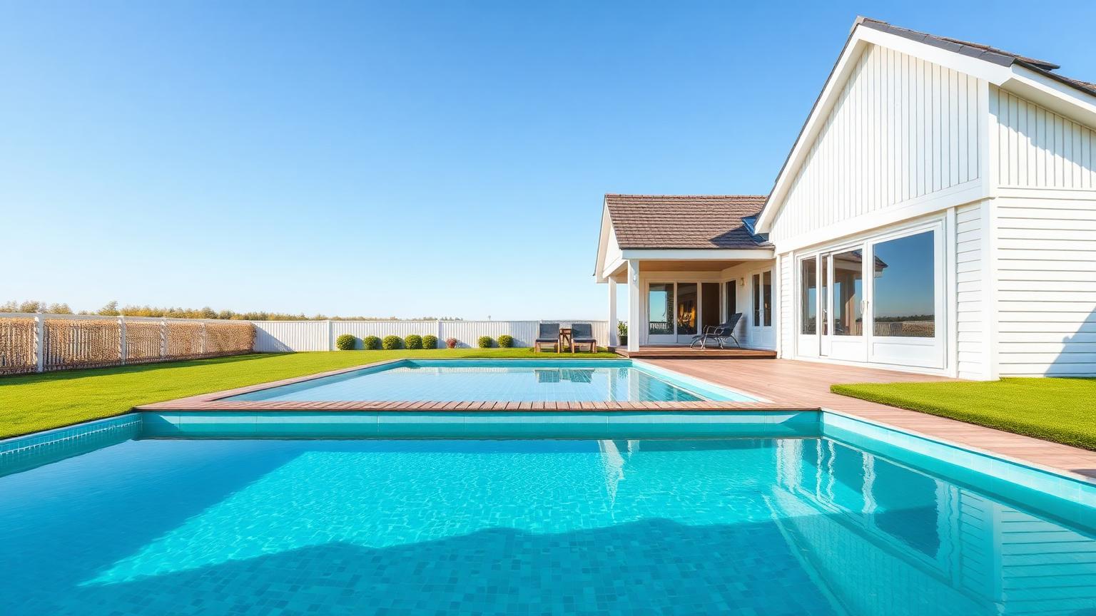 Nyckelfärdig pool med turkost vatten vid modern villa i Ystad, Skåne – sydöstra
