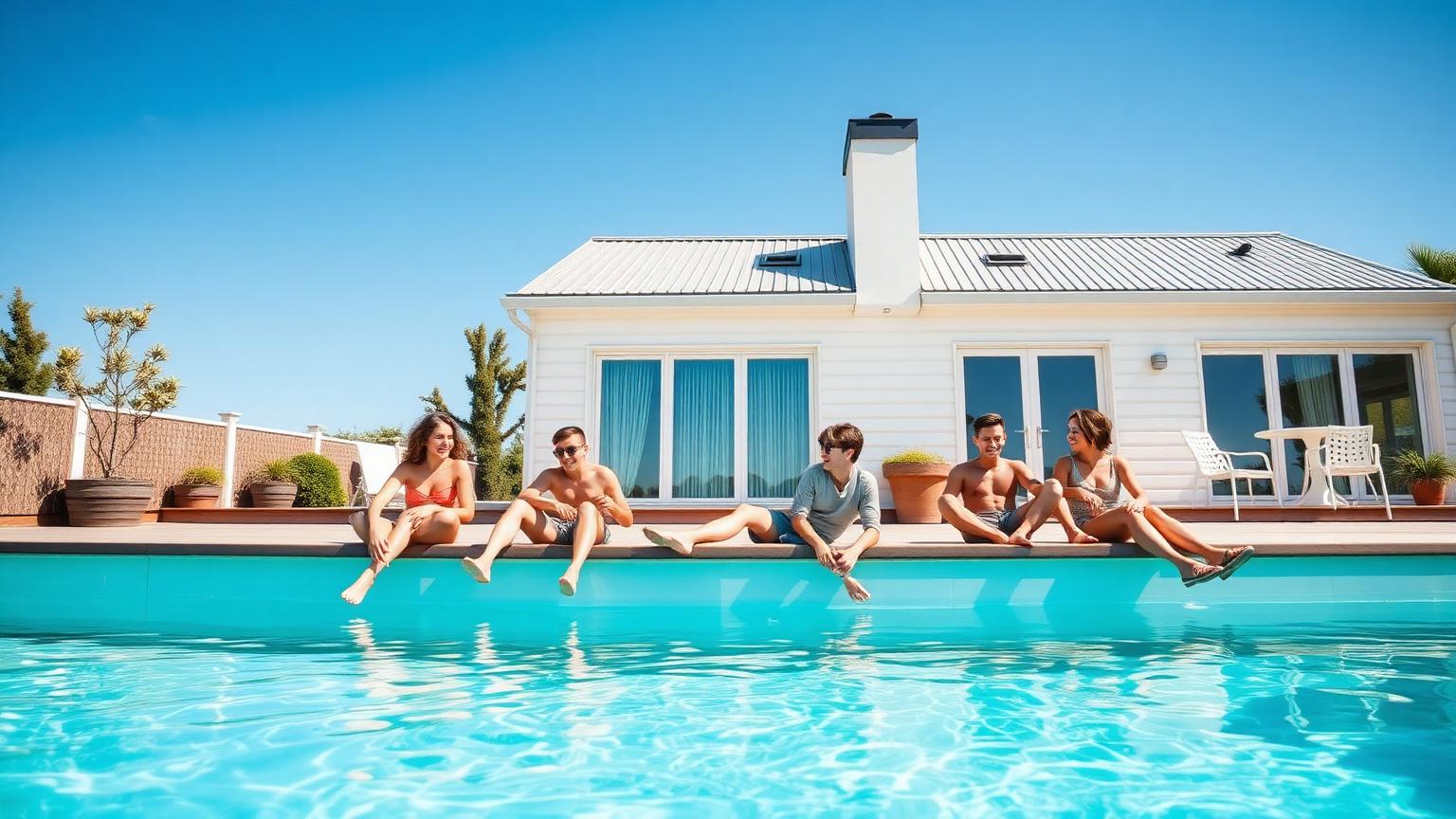 Nyckelfärdig pool med turkost vatten vid modern villa i Malmö, Skåne – västra