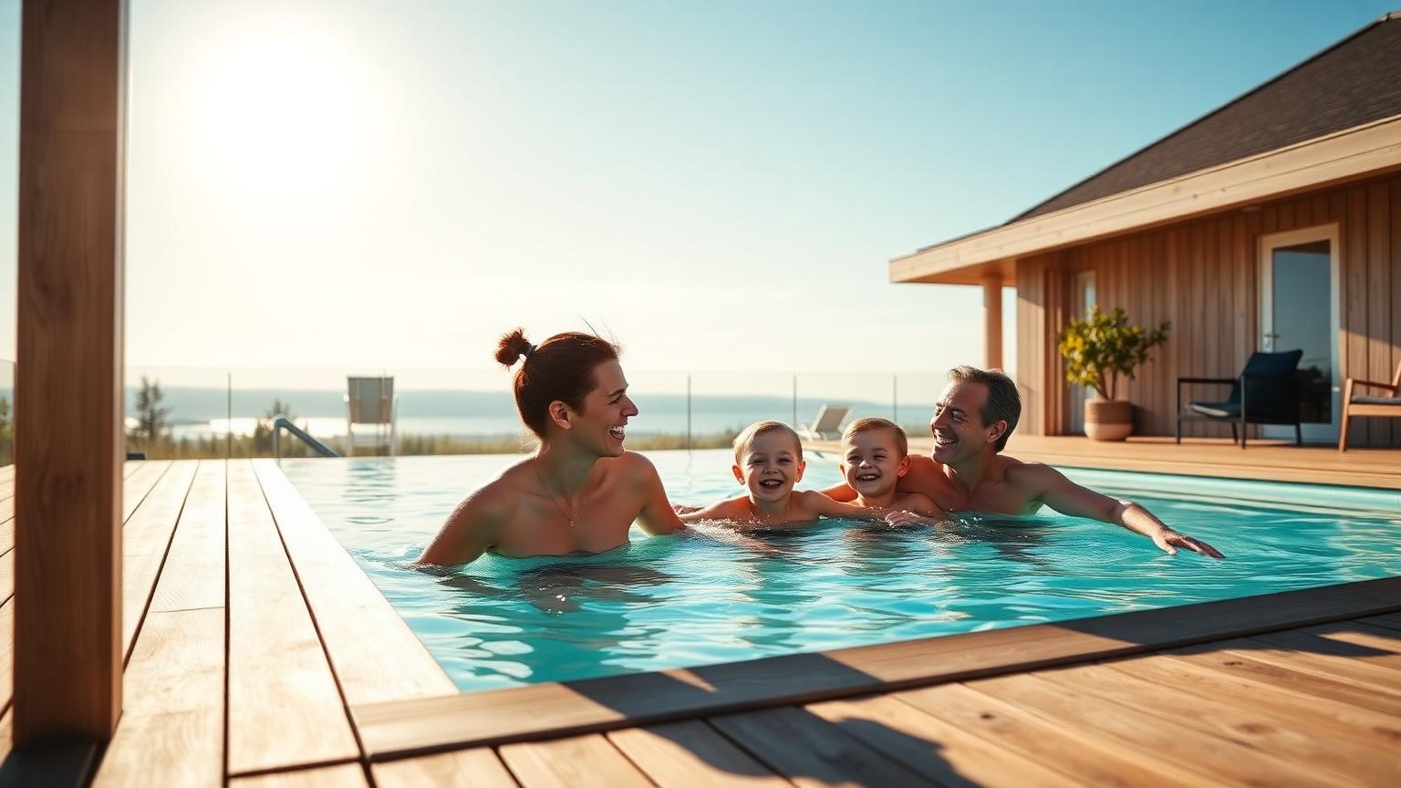 Nyckelfärdig pool med turkost vatten vid modern villa i Stockholm, Stockholms län & skärgården