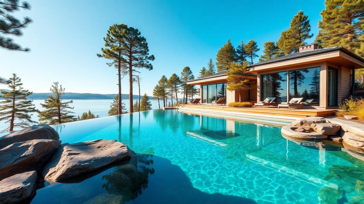 Nyckelfärdig pool med turkost vatten vid modern villa i Nynäshamn, Stockholms län – södra skärgården