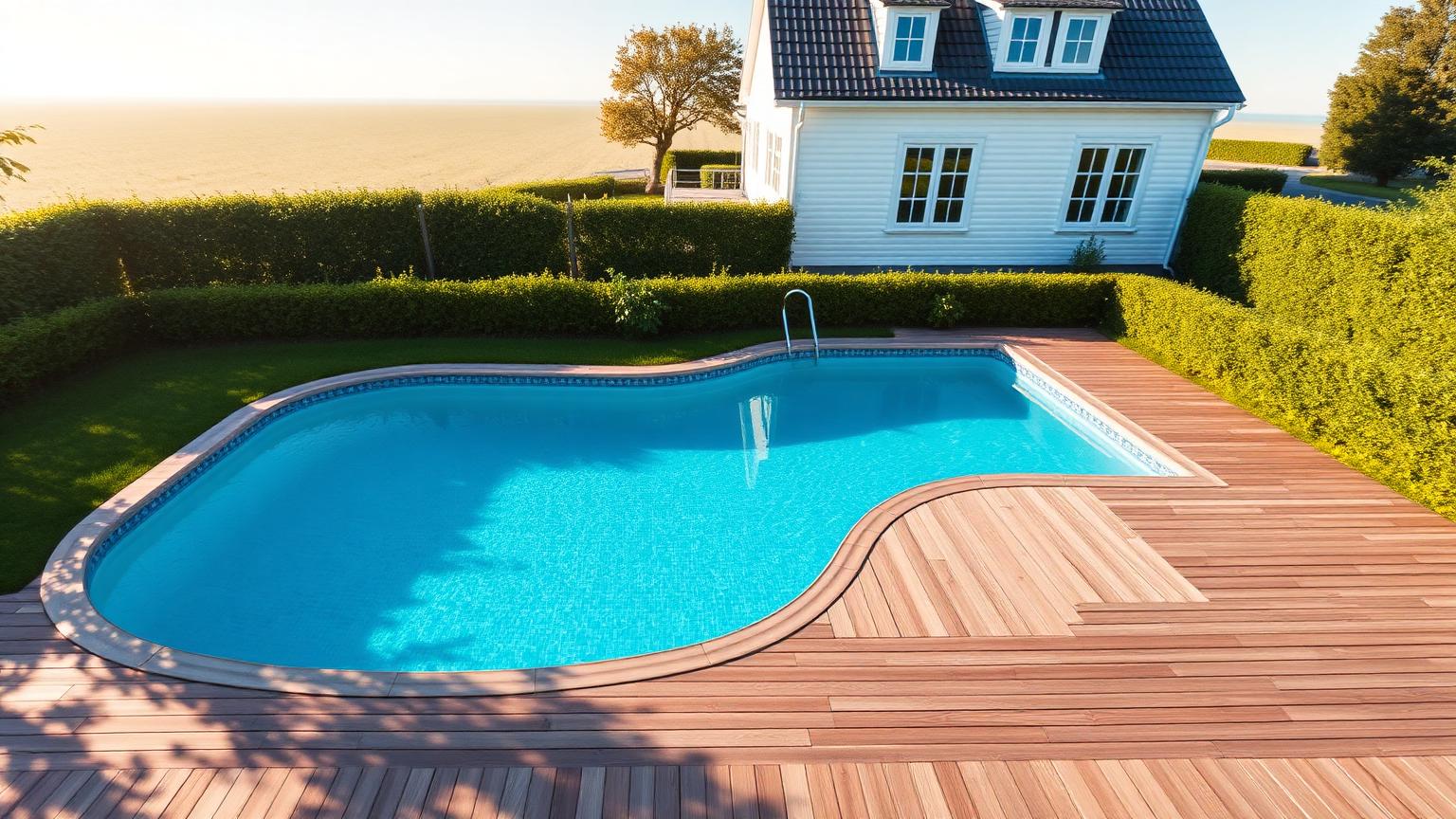 Nyckelfärdig pool med turkost vatten vid modern villa i Helsingborg, Skåne – nordvästra