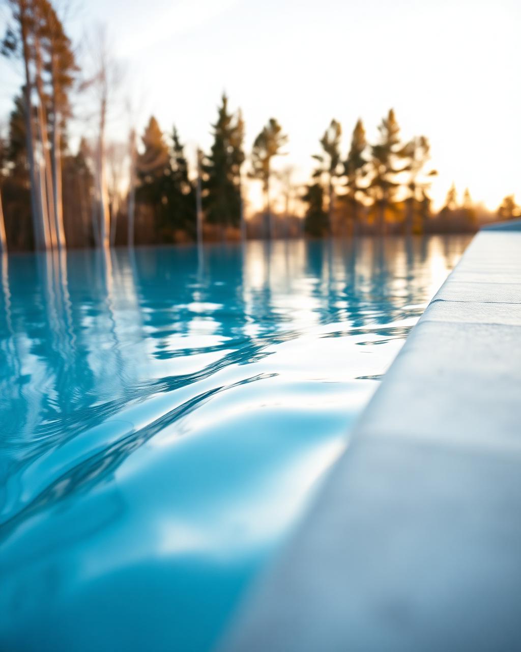 Detalj av pool­vatten med gyllene solreflektion